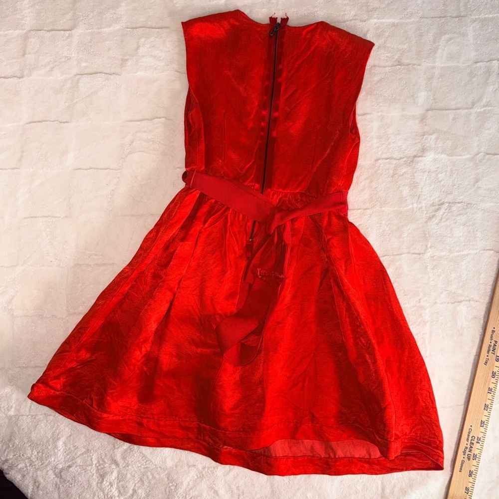 Lanvin Petite Kids Red Silk Sleevless Red Belted Dress - 10 - Picture 12 of 12